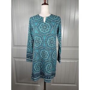 Coolibar Dress Womens Extra Small Blue Teal Oceanside Long Sleeve UV Protection‎
